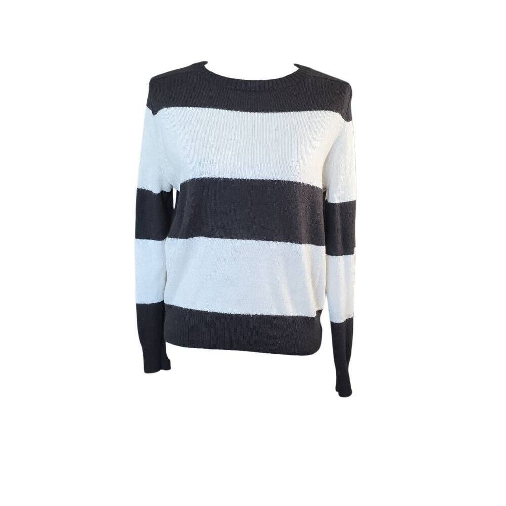 Treasure & Bond Women's Size Medium White Black Stripe Block Long Sleeve Sweater